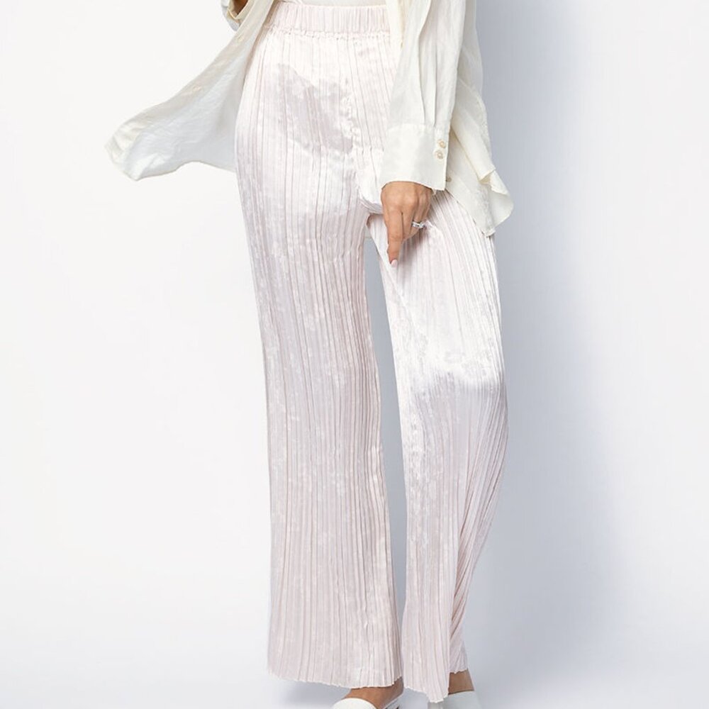 FORTE FORTE Plissé Satin Pant in Pink Ivory - Picture 6 of 6
